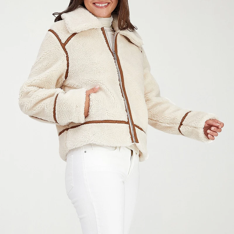 Frye and Co. Womens Faux Fur Midweight Bomber Coat