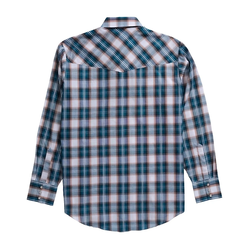 Ely Cattleman Textured Plaid Tall Mens Long Sleeve Western Shirt