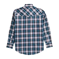 Ely Cattleman Textured Plaid Tall Mens Long Sleeve Western Shirt