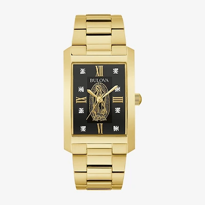 Bulova Our Lady Of Guadalupe / Nuestra Señora De Guadalupe Mens Diamond Accent Gold Tone Stainless Steel Bracelet Watch 97d137