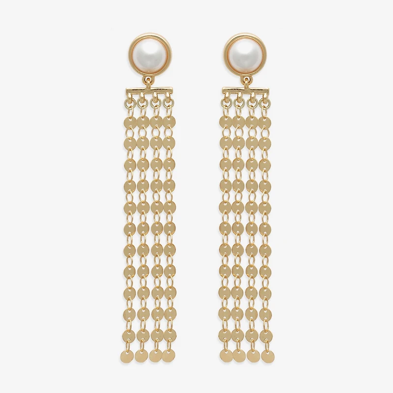 Bijoux Bar Gold Tone Womens Simulated Pearl Drop Earrings