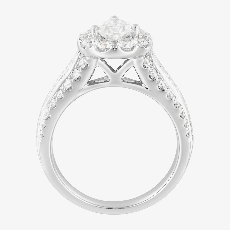 (F / Vs2) Womens 2 1/4 CT. T.W. Lab Grown White Diamond 14K Gold Pear Side Stone Bypass Engagement Ring