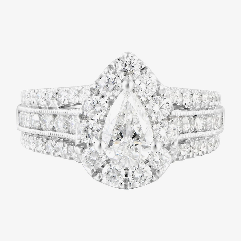 (F / Vs2) Womens 2 1/4 CT. T.W. Lab Grown White Diamond 14K Gold Pear Side Stone Bypass Engagement Ring