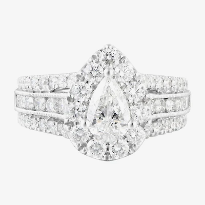 (F / Vs2) Womens 2 1/4 CT. T.W. Lab Grown White Diamond 14K Gold Pear Side Stone Bypass  Engagement Ring