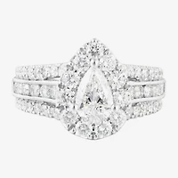 (F / Vs2) Womens 2 1/4 CT. T.W. Lab Grown White Diamond 14K Gold Pear Side Stone Bypass  Engagement Ring