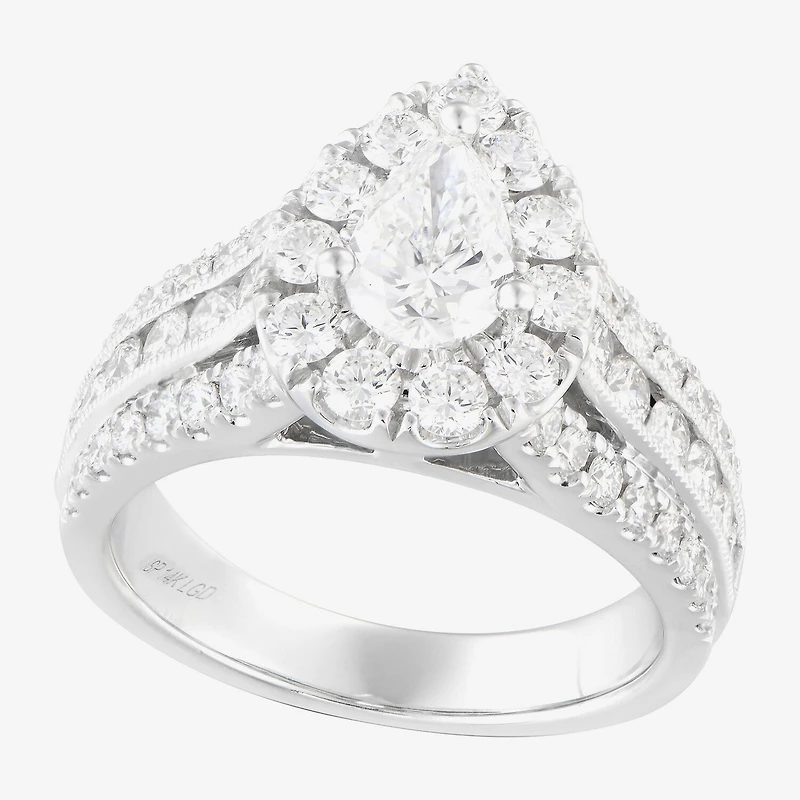 (F / Vs2) Womens 2 1/4 CT. T.W. Lab Grown White Diamond 14K Gold Pear Side Stone Bypass Engagement Ring