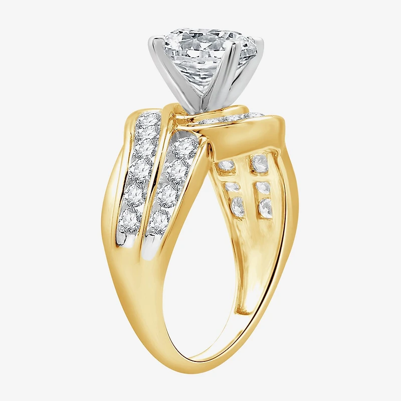 (G / Si1-Si2) Womens 3 CT. T.W. Lab Grown White Diamond 14K Gold Round Side Stone Engagement Ring