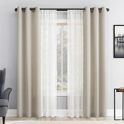 No 918 Harmon Embroidered Grommet Top Light-Filtering Set of 4 Curtain Panel