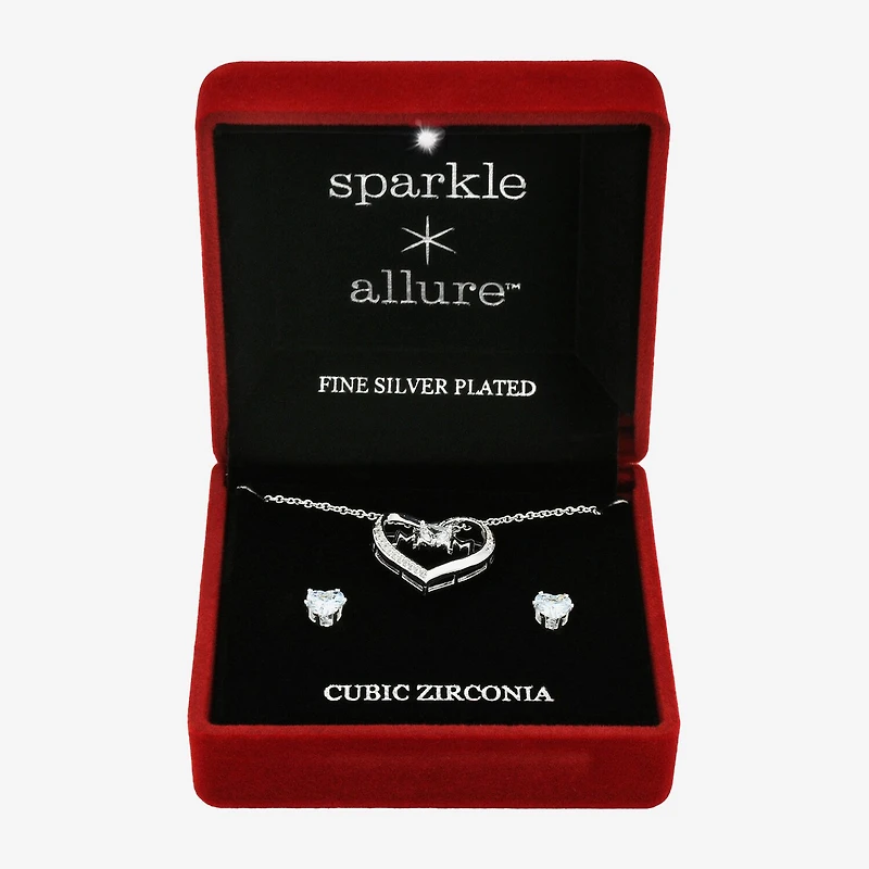 Sparkle Allure Mom Womens Cubic Zirconia Pure Silver Over Brass Heart 2-pc. Jewelry Set