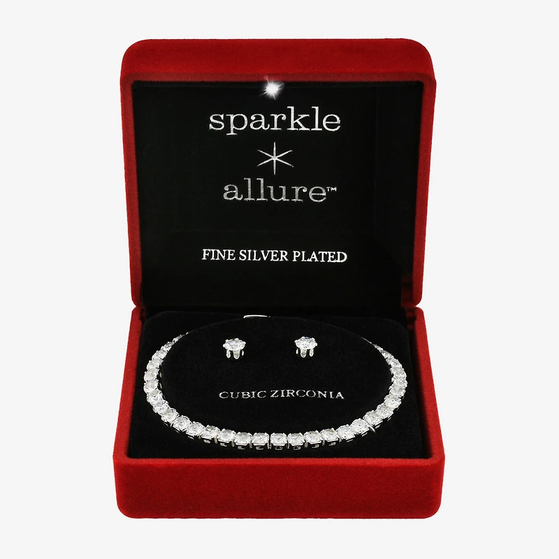 Sparkle Allure Womens Cubic Zirconia Pure Silver Over Brass Round -pc. Jewelry Set