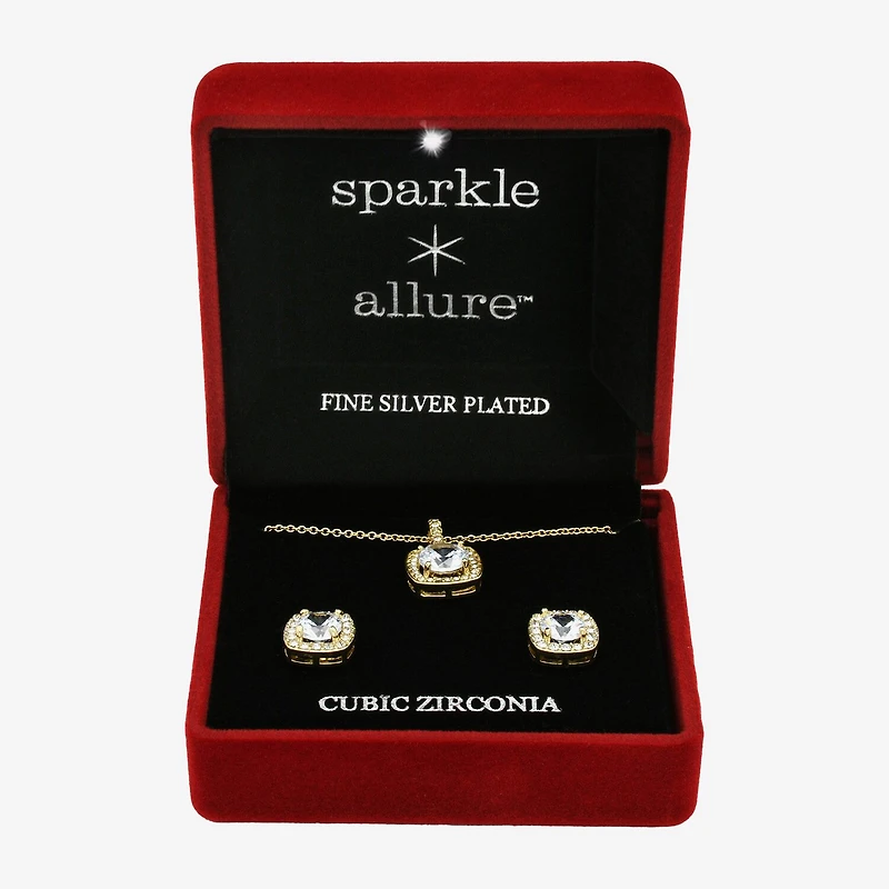 Sparkle Allure Womens Cubic Zirconia 14K Gold Over Brass Square 2-pc. Jewelry Set