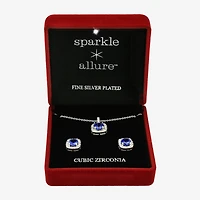 Sparkle Allure Womens Blue Cubic Zirconia Pure Silver Over Brass Square 2-pc. Jewelry Set