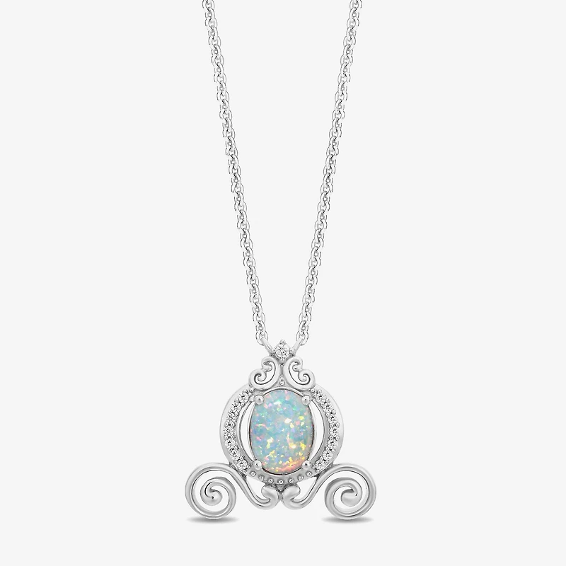 Enchanted Disney Fine Jewelry Cinderella (I2,I) Womens 1/10 CT. T.W. Lab Created White Opal Sterling Silver Oval 18 Inch Pendant Necklace