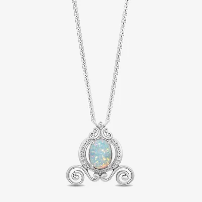 Enchanted Disney Fine Jewelry Cinderella (I2,I) Womens 1/10 CT. T.W. Lab Created White Opal Sterling Silver Oval 18 Inch Pendant Necklace