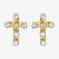Limited Quantities! White Cubic Zirconia 10K Gold 9.4mm Cross Stud Earrings