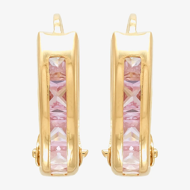 Limited Quantities! Girls Pink Cubic Zirconia 10K Gold 9.5mm Hoop Earrings