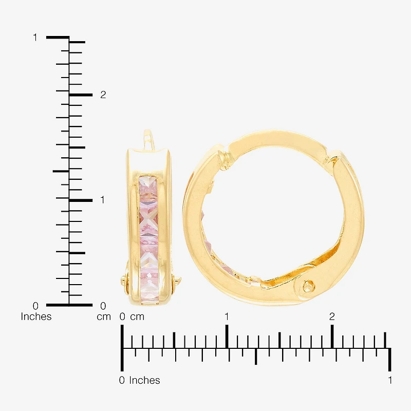Limited Quantities! Girls Pink Cubic Zirconia 10K Gold 9.5mm Hoop Earrings