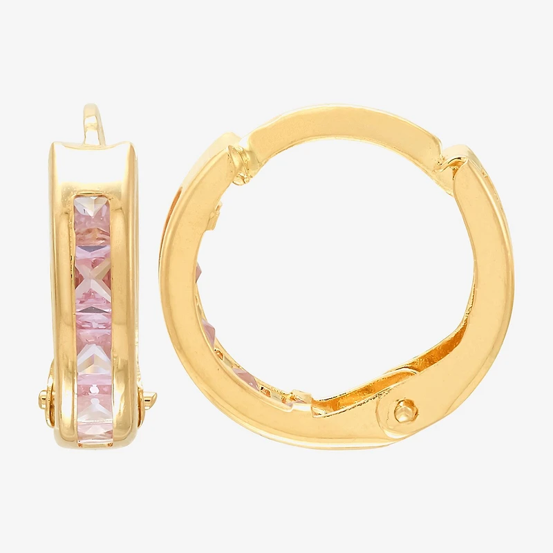 Limited Quantities! Girls Pink Cubic Zirconia 10K Gold 9.5mm Hoop Earrings