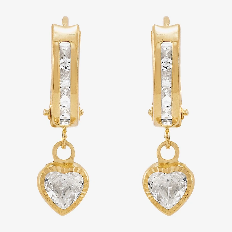 Limited Quantities! Girls White Cubic Zirconia 10K Gold 17.4mm Heart Hoop Earrings
