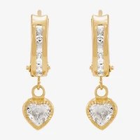 Limited Quantities! Girls White Cubic Zirconia 10K Gold 17.4mm Heart Hoop Earrings