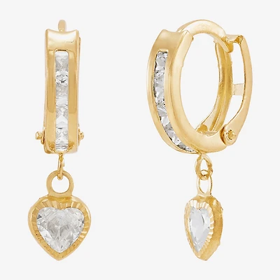 Limited Quantities! Girls White Cubic Zirconia 10K Gold 17.4mm Heart Hoop Earrings