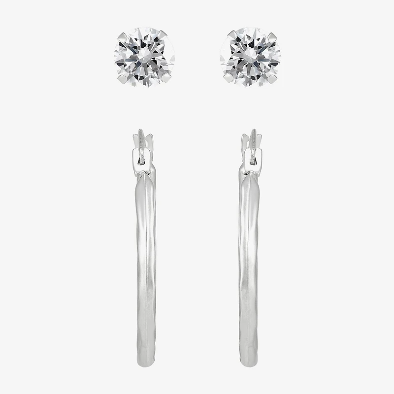 Limited Quantities! Womens White Cubic Zirconia 14K Gold 2-pc. Earring Set