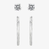 Limited Quantities! Womens White Cubic Zirconia 14K Gold 2-pc. Earring Set
