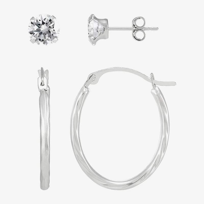 Limited Quantities! Womens White Cubic Zirconia 14K Gold 2-pc. Earring Set