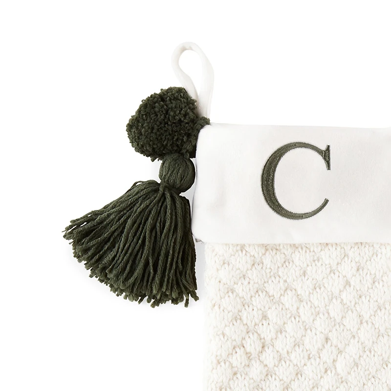 North Pole Trading Co. Ivory Knit Monogram Christmas Stocking