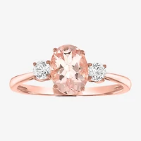 Womens Genuine Pink Morganite 10K Rose Gold Sterling Silver Oval Side Stone Cocktail Ring