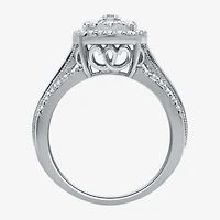 Womens 1 CT.T.W. Natural Diamond 10K Gold Cushion Side Stone Halo Engagement Ring
