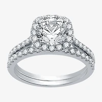 Signature By Modern Bride Womens 2 1/4 CT. T.W. Natural Diamond 14K Gold Cushion Side Stone Halo Bridal Set