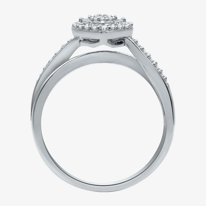 Womens 1/4 CT. T.W. Natural White Diamond Sterling Silver Heart Promise Ring