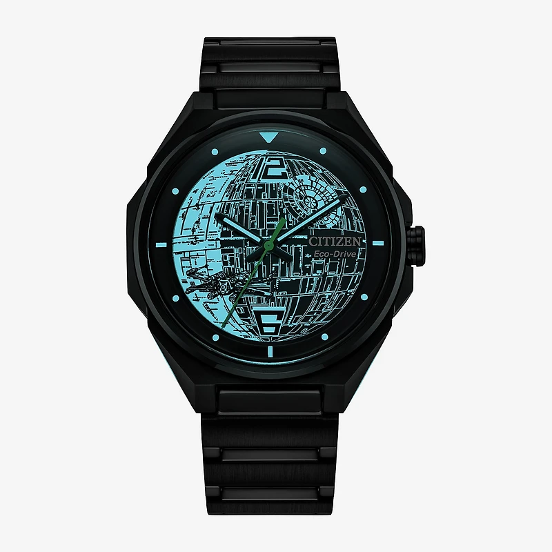 Citizen Death Star Star Wars Mens Black Stainless Steel Bracelet Watch Bj6539-50w