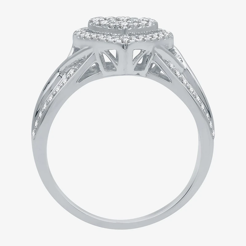 I Said Yes (H-I / I1) Womens 1/2 CT. T.W. Lab Grown White Diamond Sterling Silver Heart Side Stone Halo Engagement Ring