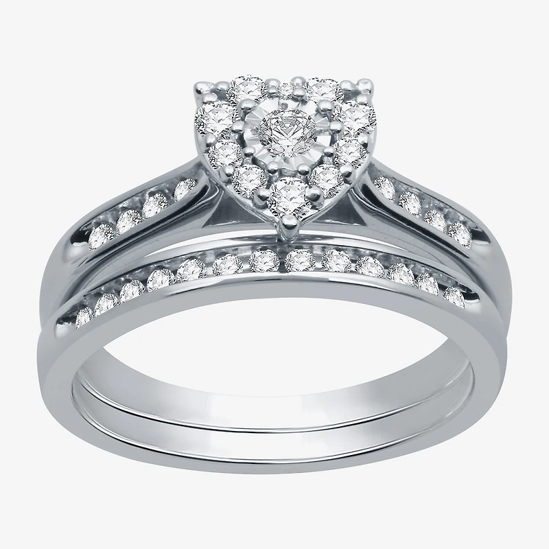 I Said Yes (H-I / I1) Womens 3/8 CT. T.W. Lab Grown White Diamond Sterling Silver or 14K Gold Over Heart Bridal Set