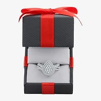 Womens 3/4 CT. T.W. Natural White Diamond Sterling Silver Pear Halo Side Stone Cocktail Ring