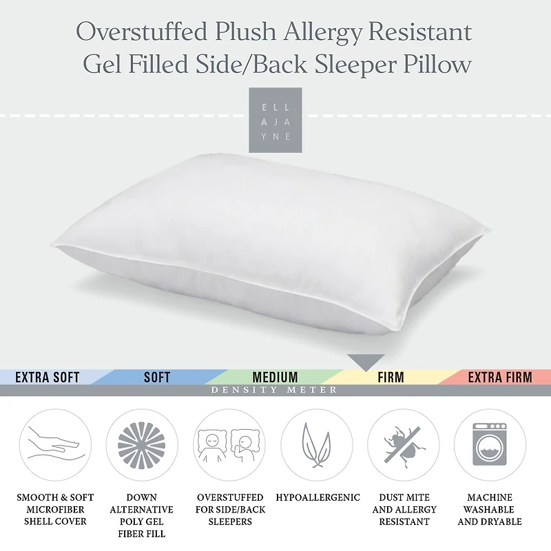 Ella Jayne Signature Plush Firm Allergy-Resistant Down Alternative Side/Back Sleeper Pillow, Set of 4
