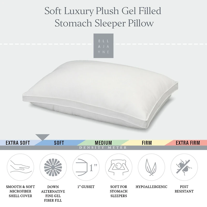 Ella Jayne Gussetted Soft Plush Down Alternative Poly Gel Fiber Stomach Sleeper Pillow