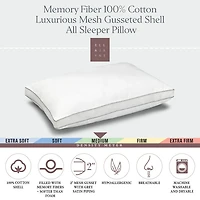 Ella Jayne Medium Density Memory Fiber filled Gussted sleeper pillow with 100% cotton mesh shell for All Sleep Positions