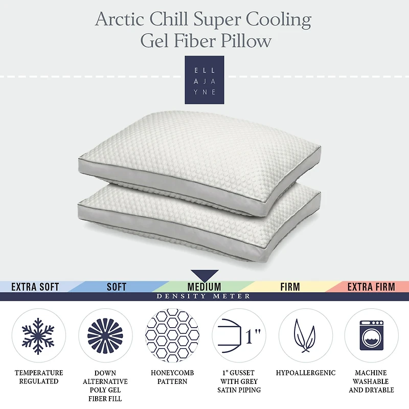 Ella Jayne Arctic Chill Super Cooling Gel Fiber Pillow Medium Density for All Sleep Positions Set of 2