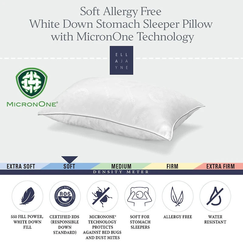 Ella Jayne MicronOne Technology for Allergy Bed Bug and Dust Mite free Down Alternative Pillow Medium Density