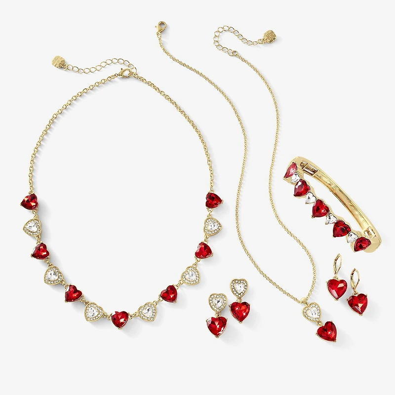 Monet Jewelry Gold Tone Womens Red Glass Heart 17 Inch Pendant Necklace