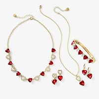 Monet Jewelry Gold Tone Womens Red Glass Heart 17 Inch Pendant Necklace