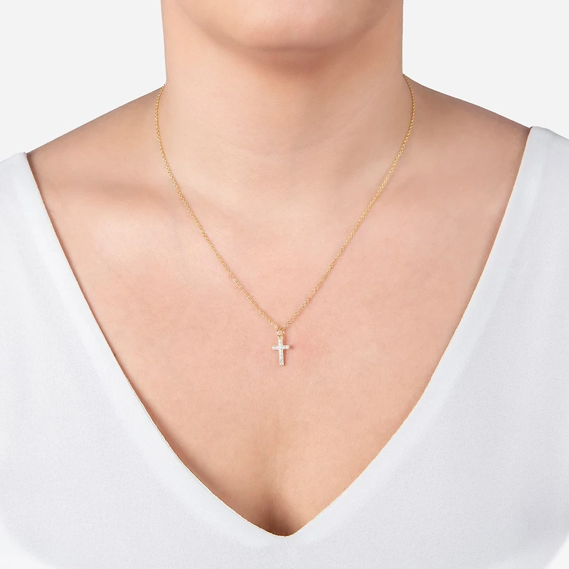Silver Treasures Womens Cubic Zirconia 14K Gold Over Silver Cross 18 Inch Pendant Necklace
