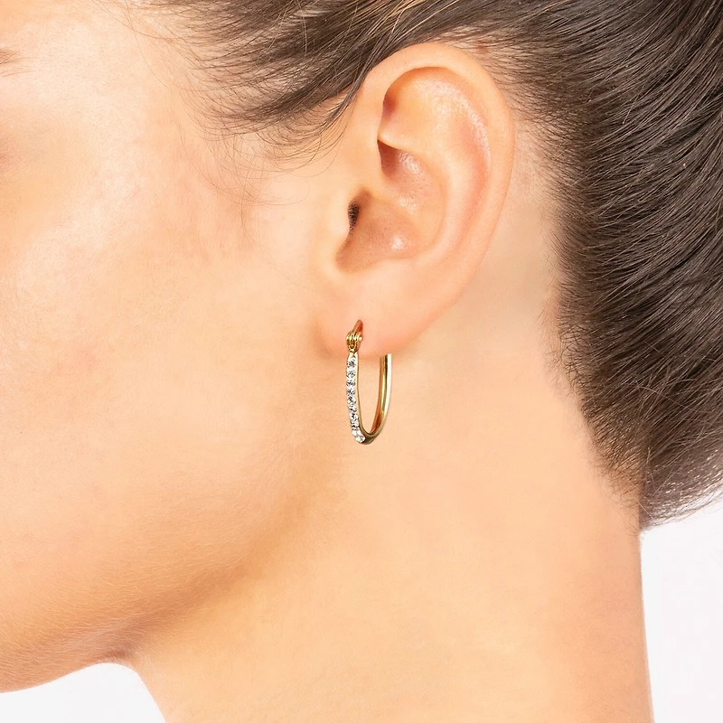 Silver Treasures Womens Crystal 14K Gold Over Silver 18mm Hoop Earrings