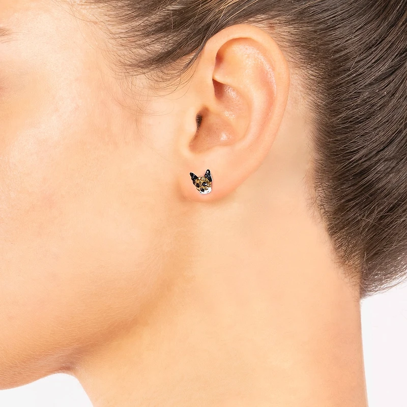 Silver Treasures Dog Brown Crystal Sterling Silver 9.5mm Stud Earrings