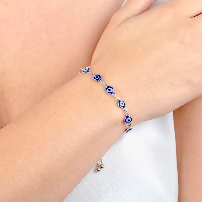 Silver Reflections Guardian Eye Pure Silver Over Brass 10 Inch Link Evil Eye Round Bolo Bracelet
