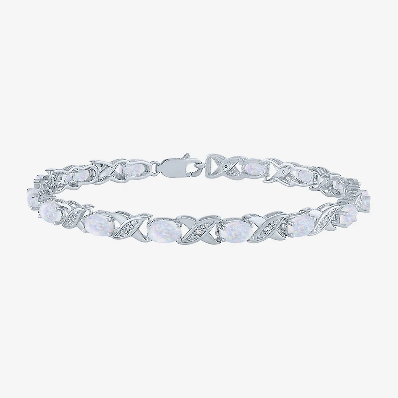 Womens Diamond Accent Lab Created White Opal Sterling Silver Tennis Bracelet