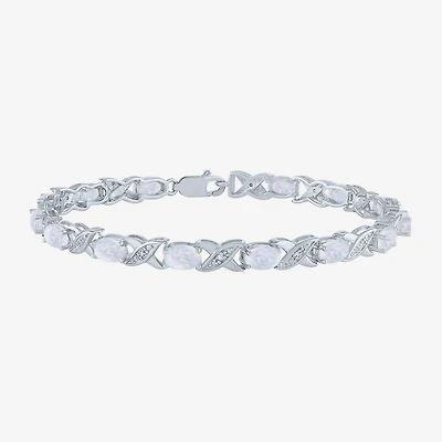 Womens Diamond Accent Lab Created White Opal Sterling Silver Tennis Bracelet